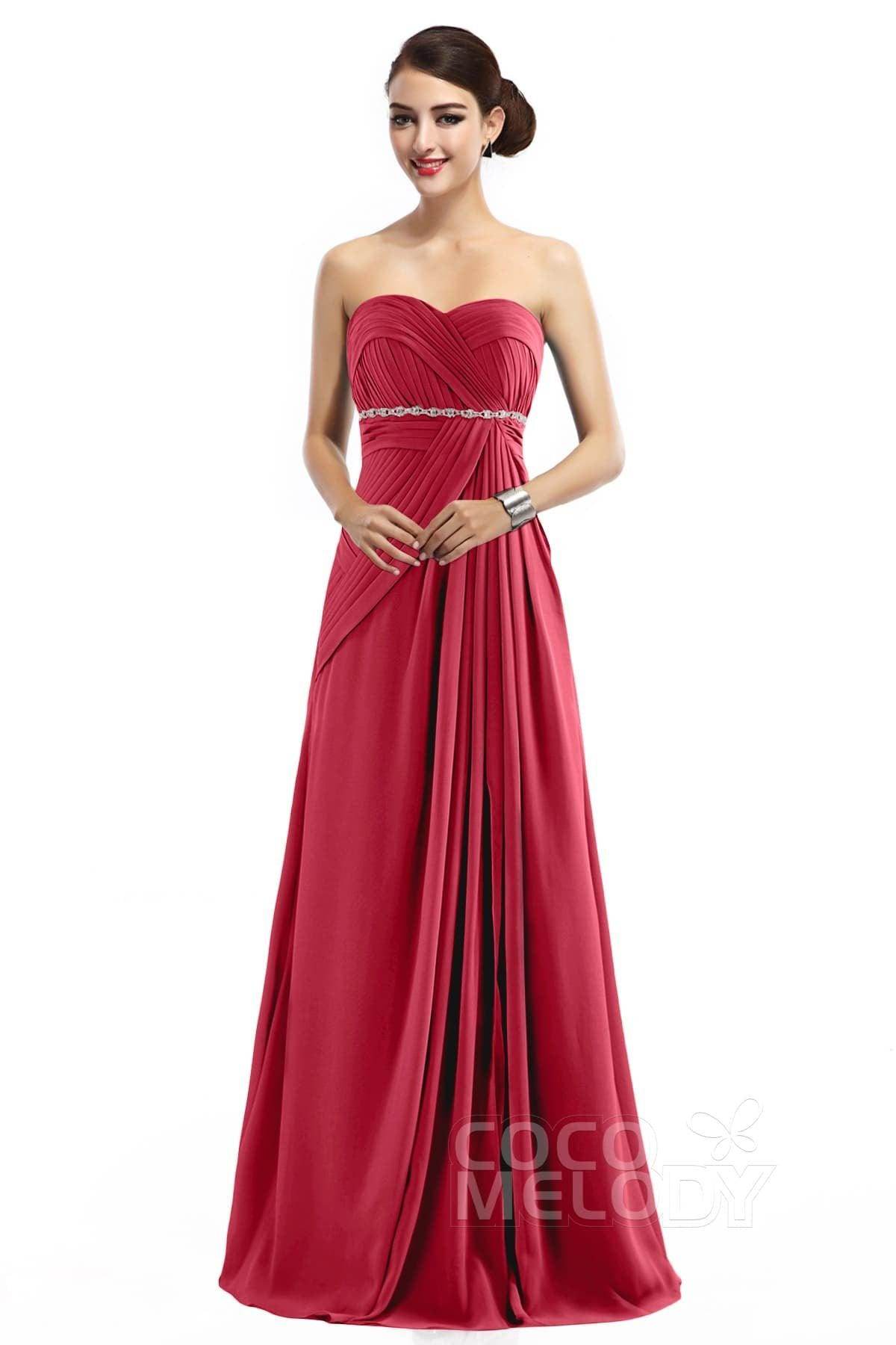 Sheath Floor Length Chiffon Bridesmaid Dress COZF14022 - COCOMELODY